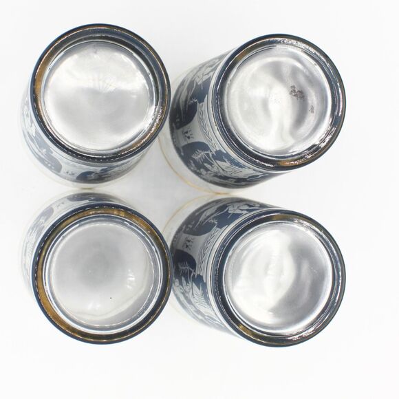 Vintage Set of 4 Jeannette Highball Glasses Corinthian Blue Greek Style Design - Picture 6 of 6